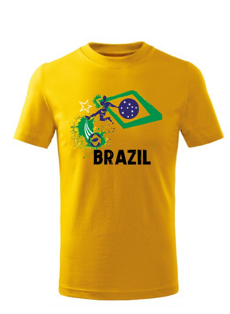 Brazil Football Team World Fans printed T shirts Supporting The Team Football Team Jersey T shirts For Men | Women | Kids to win the cup (Yellow)  - Image 1