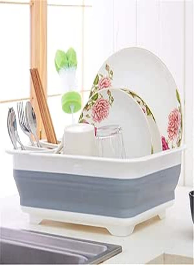 Spaceshoop SONGFENG Dish Drainer with Drainer Board - Foldable Drying Rack Set - Portable Dinnerware Organizer - Space Saving Kitchen Storage Tray