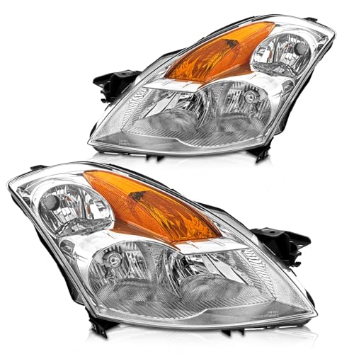 AXLAHA Headlight Assembly for 2007 2008 2009 Nissan Altima Sedan 4-Door Chrome Housing Amber Reflector Clear Lens Replacement Driver and Passenger Side 𝐍𝐎𝐓 Fit 𝟐 𝐃𝐨𝐨𝐫 𝐂𝐨𝐮𝐩𝐞 𝐌𝐨𝐝𝐞𝐥𝐬 - Image 1