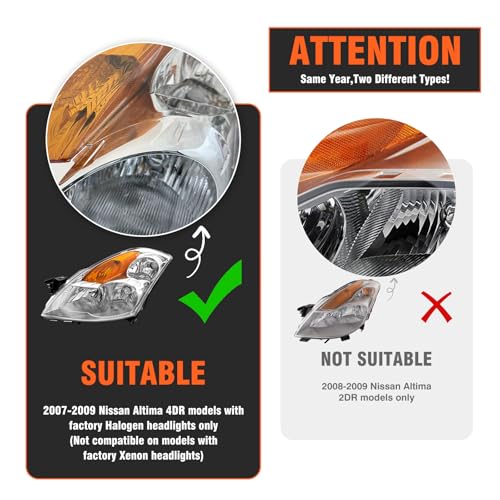 AXLAHA Headlight Assembly for 2007 2008 2009 Nissan Altima Sedan 4-Door Chrome Housing Amber Reflector Clear Lens Replacement Driver and Passenger Side 𝐍𝐎𝐓 Fit 𝟐 𝐃𝐨𝐨𝐫 𝐂𝐨𝐮𝐩𝐞 𝐌𝐨𝐝𝐞𝐥𝐬 - Image 2