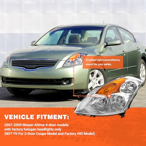 AXLAHA Headlight Assembly for 2007 2008 2009 Nissan Altima Sedan 4-Door Chrome Housing Amber Reflector Clear Lens Replacement Driver and Passenger Side 𝐍𝐎𝐓 Fit 𝟐 𝐃𝐨𝐨𝐫 𝐂𝐨𝐮𝐩𝐞 𝐌𝐨𝐝𝐞𝐥𝐬 - Image 3