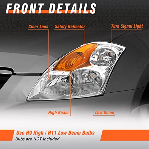 AXLAHA Headlight Assembly for 2007 2008 2009 Nissan Altima Sedan 4-Door Chrome Housing Amber Reflector Clear Lens Replacement Driver and Passenger Side 𝐍𝐎𝐓 Fit 𝟐 𝐃𝐨𝐨𝐫 𝐂𝐨𝐮𝐩𝐞 𝐌𝐨𝐝𝐞𝐥𝐬 - Image 4