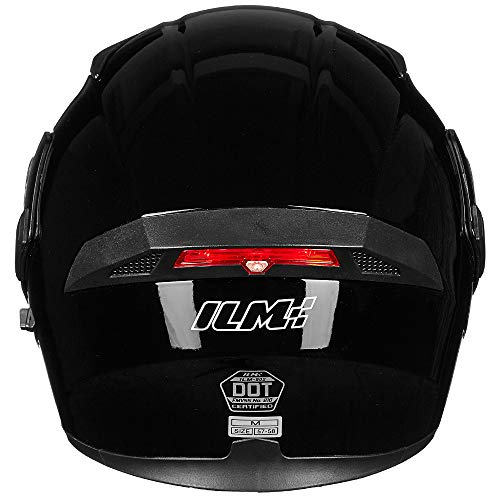 ILM خوذة دراجة نارية موديل 902L (M، أسود لامع - LED) مع درع مزدوج قابل للطي و LED ضوء - Image 5