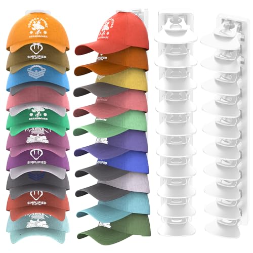 Hat Organizer for Baseball Caps Hold Up to 40 Hats 2 Pack Hat Rack for Wall Strong Adhesive Hat Storage Display HolderWhite2 Pack
