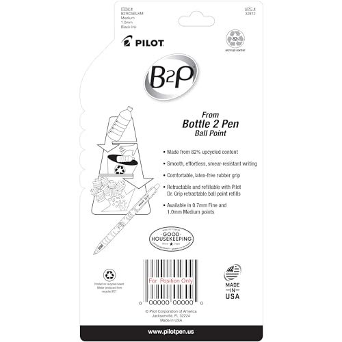 PILOT B2P - Bottle to Pen Refillable & Retractable Ball Point Pen Made From Recycled Bottles, Medium Point, Black Ink, 5-Pack (32812) - Image 2