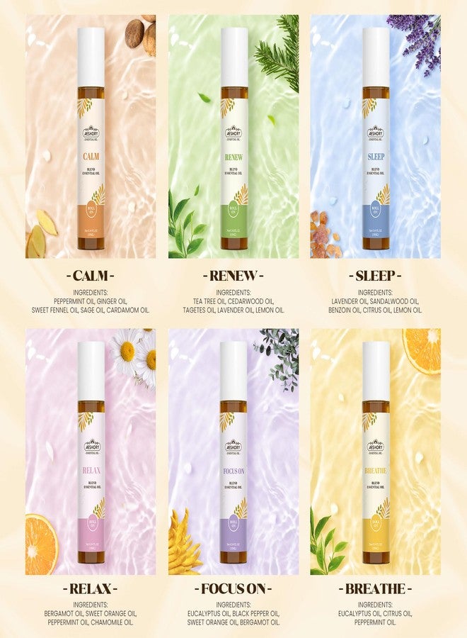 Aeshory Essential Oils Roll On Set,Valentines Day Gifts for Her(Calm, Relax, Breathe, Focus on, Sleep, Renew), Natural Aromatherapy Oil Blend Kit with Roller Ball for Massage, Body Skin Care, Relaxation Gift - Image 2
