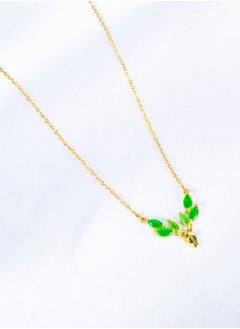 The Black Pearl Accessories Stainless Steel  Necklace Gold with a Green Crystal Deer Horn Pendant  - Image 3