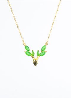 The Black Pearl Accessories Stainless Steel  Necklace Gold with a Green Crystal Deer Horn Pendant  - Image 1