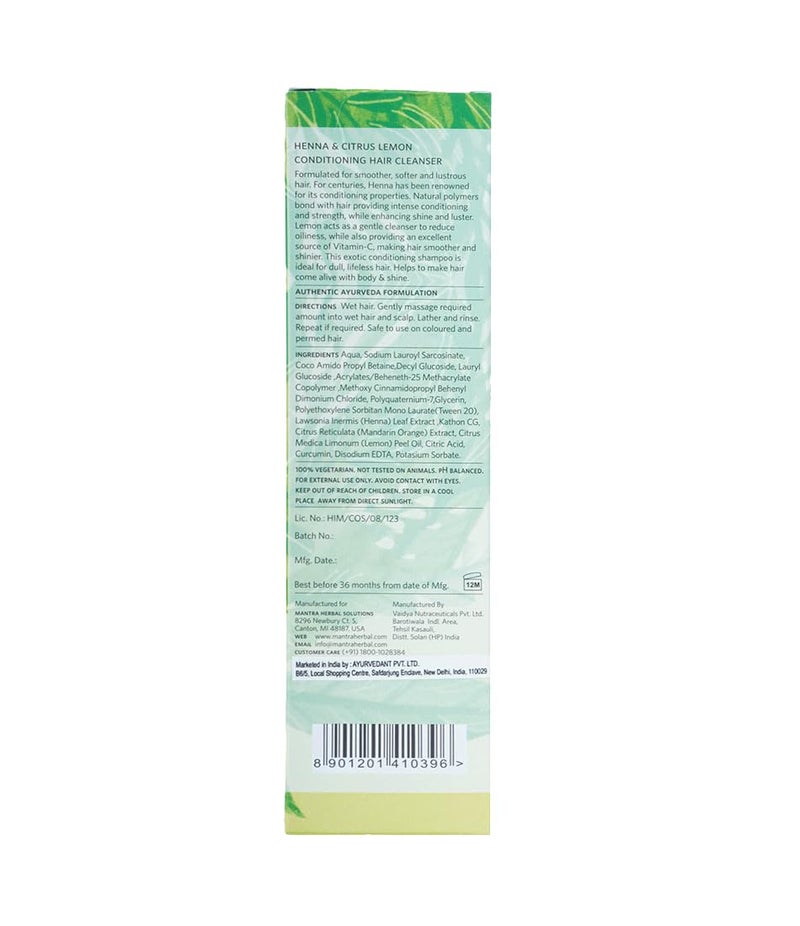 Mantra Herbal Henna and Citrus Lemon Conditioning Hair Cleanser For Dull Dry Hair 250 ml - Image 3