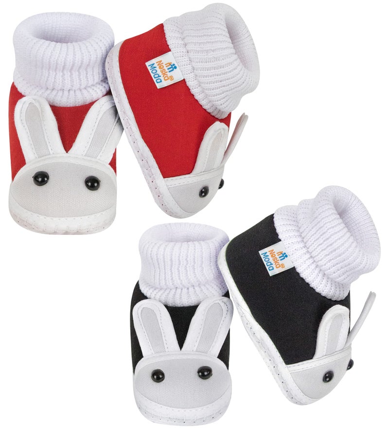 Neska Moda Set Of 2 Pair Unisex Baby Booties for 6 to 12 Months (Red,Black) - Image 3