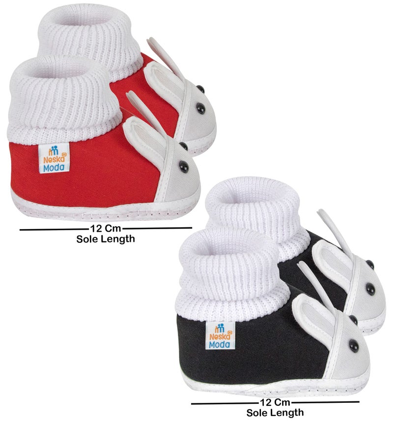 Neska Moda Set Of 2 Pair Unisex Baby Booties for 6 to 12 Months (Red,Black) - Image 2