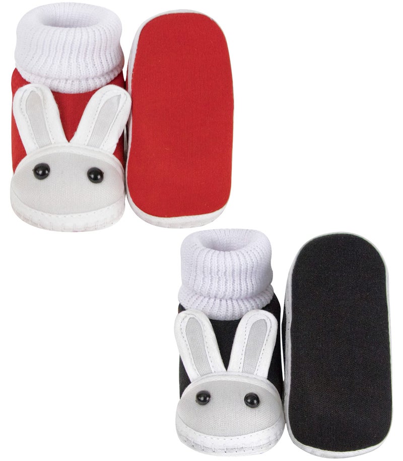 Neska Moda Set Of 2 Pair Unisex Baby Booties for 6 to 12 Months (Red,Black) - Image 5