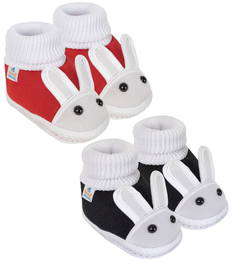Neska Moda Set Of 2 Pair Unisex Baby Booties for 6 to 12 Months (Red,Black) - Image 1
