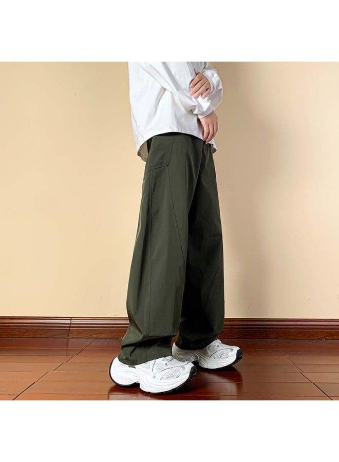 Izexx Men's Jeans, Summer Trendy Loose Straight-leg Curved Knife Pants, American High Street Wide-leg Casual Trousers, Hk85 Green, Size M - Image 1