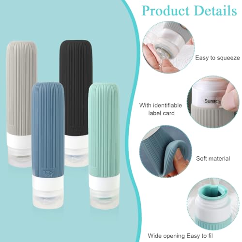 MAYCREATE® 8Pcs Travel Bottles 90ml /40ml Silicone Toiletries Bottles Face Cream Jars Bottle Leakingproof Refillable - Image 3