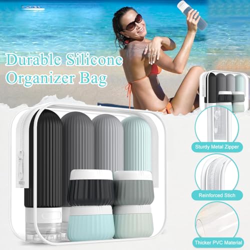 MAYCREATE® 8Pcs Travel Bottles 90ml /40ml Silicone Toiletries Bottles Face Cream Jars Bottle Leakingproof Refillable - Image 5
