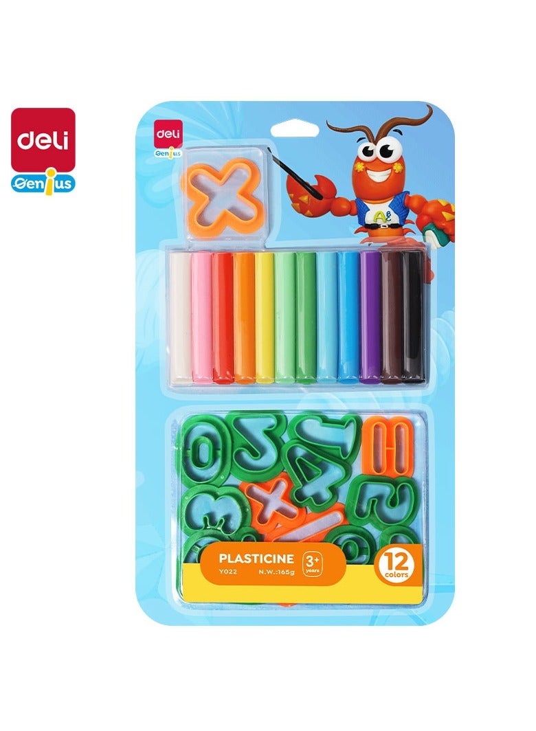 Deli دلي EY022 بلاستيسين 12 لون 165 جرام مع 15 قالب رقم - مثالي للنمذجة الإبداعية وأنشطة رياض الأطفال - Image 1