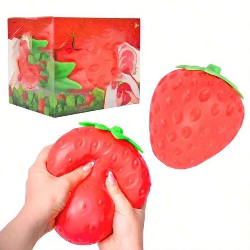 شي إن لعبة الفراولة المطاطية القابلة للتمدد والضغط لتخفيف التوتر - تصميم كرتوني أحمر فاتح مع ساق خضراء، لعبة حسية بحجم كف اليد، هدية لحفلات أعياد الميلاد - Image 4