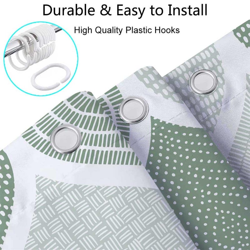 JAWO JAWO Green and Grey Camper RV Shower Curtain for Travel Trailer Bathroom  Mint Green Retro Bohemian Geometric Camping Small Narrow Fabric Shower Curtains Set  Happy Camp Decor Accessories 47X64 in - Image 4