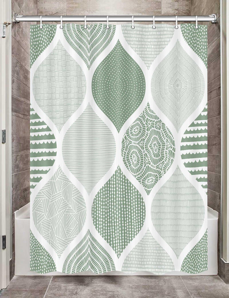 JAWO JAWO Green and Grey Camper RV Shower Curtain for Travel Trailer Bathroom  Mint Green Retro Bohemian Geometric Camping Small Narrow Fabric Shower Curtains Set  Happy Camp Decor Accessories 47X64 in - Image 1