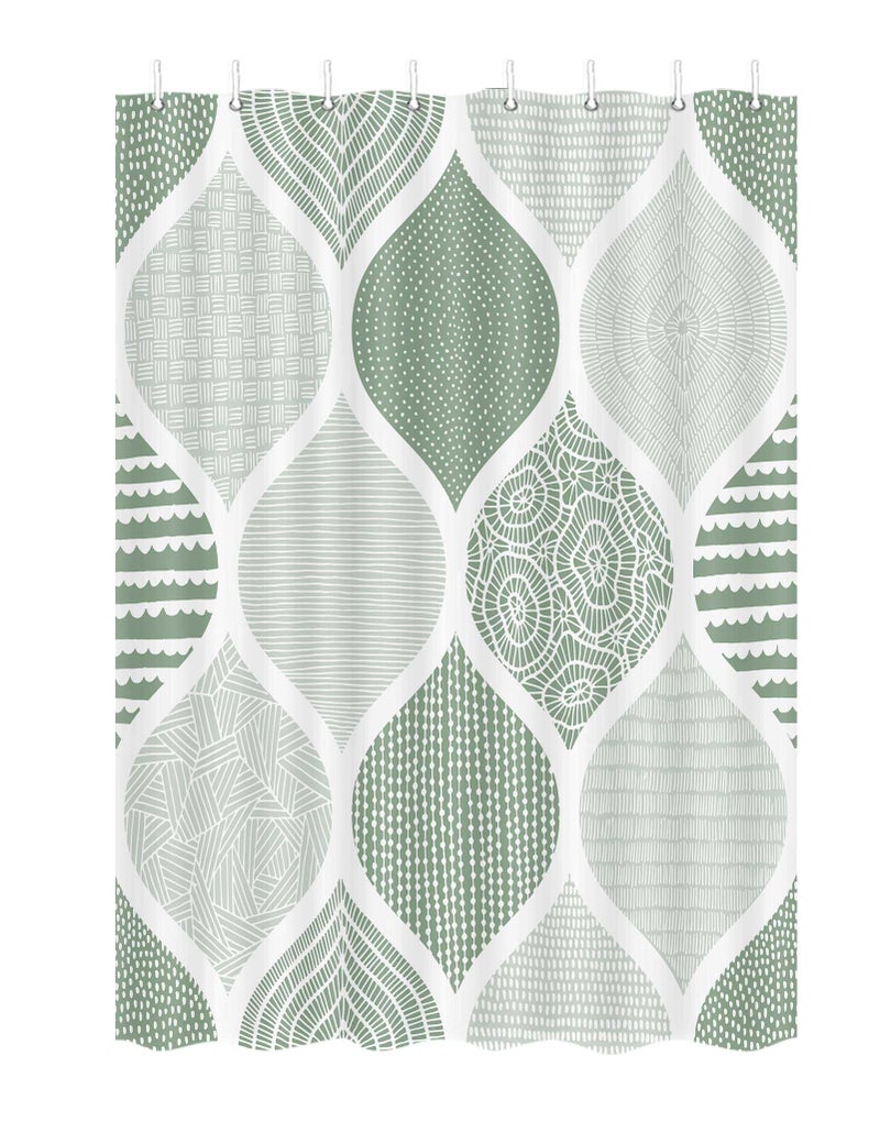 JAWO JAWO Green and Grey Camper RV Shower Curtain for Travel Trailer Bathroom  Mint Green Retro Bohemian Geometric Camping Small Narrow Fabric Shower Curtains Set  Happy Camp Decor Accessories 47X64 in - Image 2