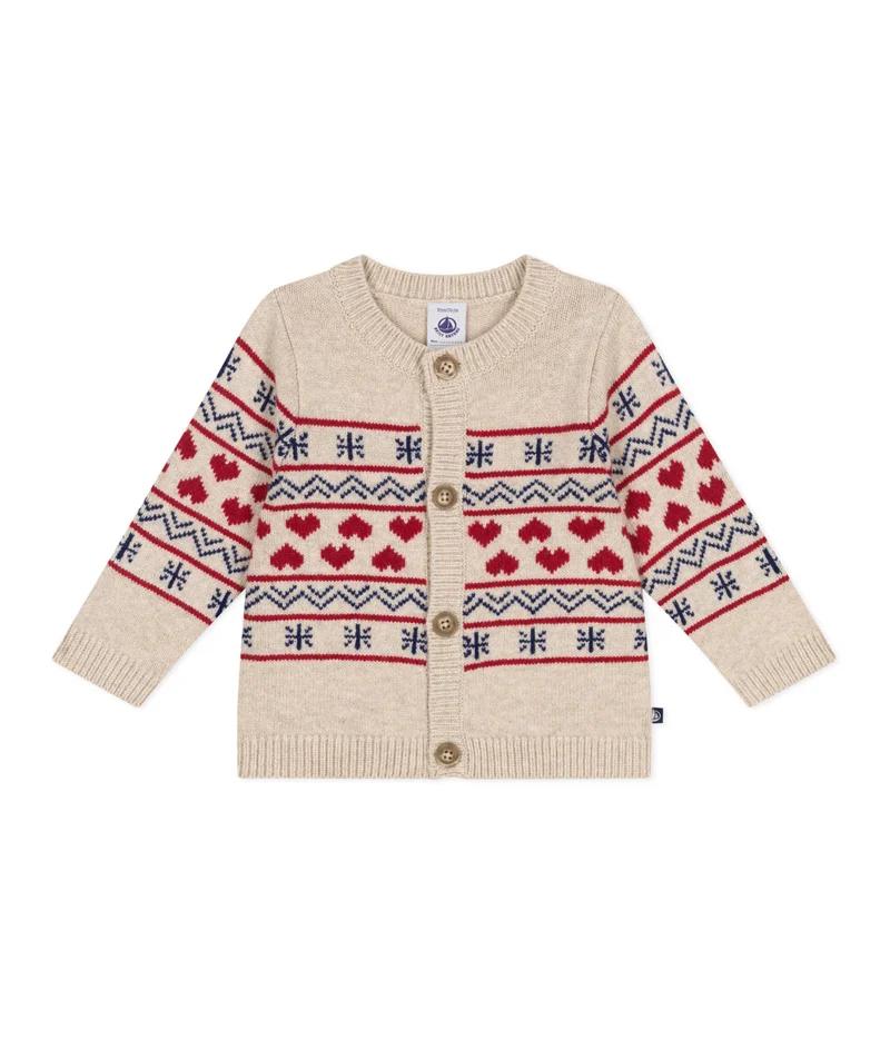 Petit Bateau Babies' knitted cardigan with a wool content