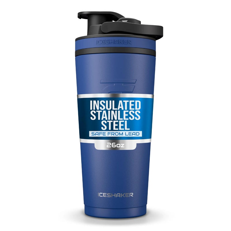 Ice Shaker Insulated Stainless Steel Shaker Bottle 26oz Navy Cold for 30 Hours Insulated Cup with Twiston Agitator OdorFree Bottle for Protein Shakes Water Smoothies Cocktails
