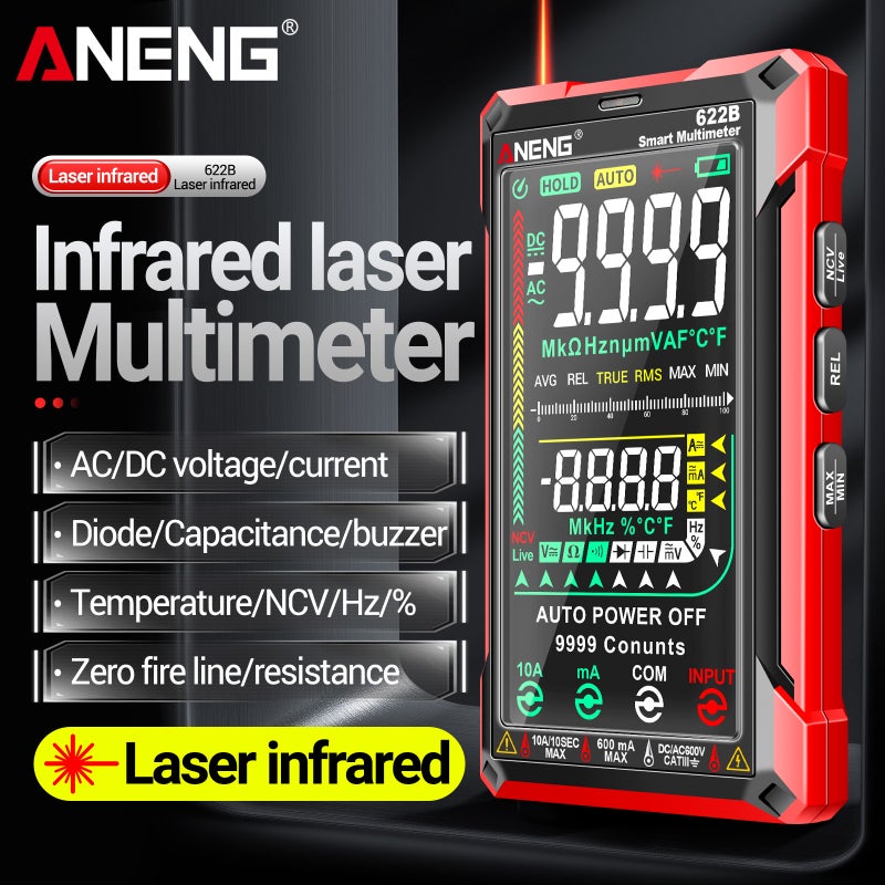 Red Digital Multimeter: NCV Voltage Sensing - Inverse Display Screen Smart Multimeter for Professional Electrical Inspection & Night Maintenance - Image 2