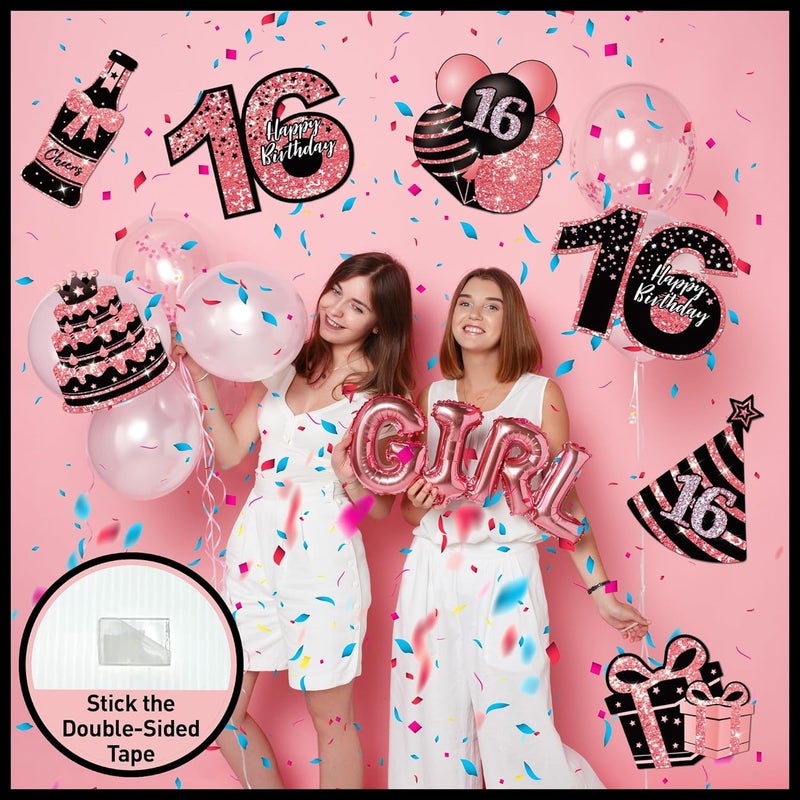 ComboJoy Sweet 16 Birthday Decorations - 7 Pcs Black & Pink Sweet 16 Yard Signs with Stakes, 2 Pcs LED Lights, Sparkling at Night, Weatherproof, Perfect Outdoor Lawn Decorations - Image 4