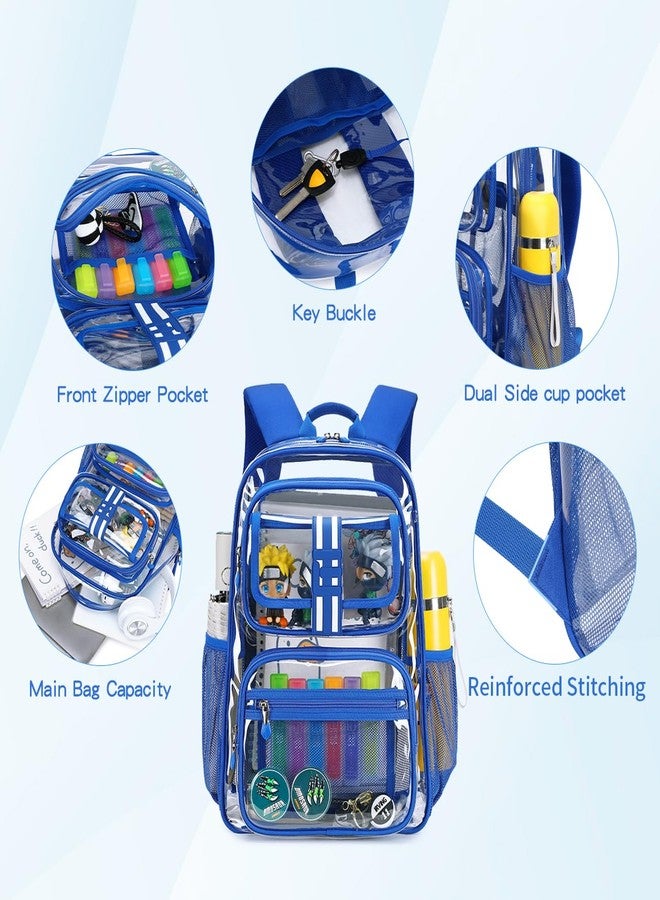 Cusangel Clear Large Backpack for School,16in Heavy Duty Clear BookBag,TPU Large Capacity See Through Backpack for Stadiums,Concerts,Plastic transparente para mujer for 8Age+ Boys Girls(blue) - Image 4