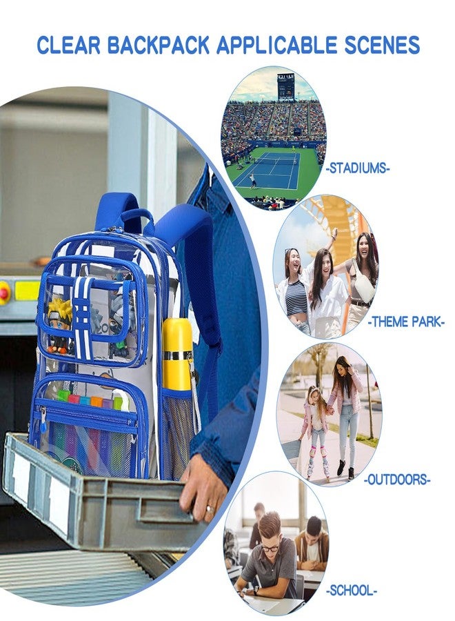 Cusangel Clear Large Backpack for School,16in Heavy Duty Clear BookBag,TPU Large Capacity See Through Backpack for Stadiums,Concerts,Plastic transparente para mujer for 8Age+ Boys Girls(blue) - Image 3