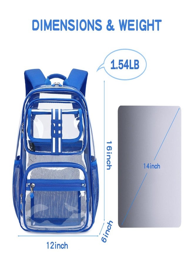 Cusangel Clear Large Backpack for School,16in Heavy Duty Clear BookBag,TPU Large Capacity See Through Backpack for Stadiums,Concerts,Plastic transparente para mujer for 8Age+ Boys Girls(blue) - Image 5