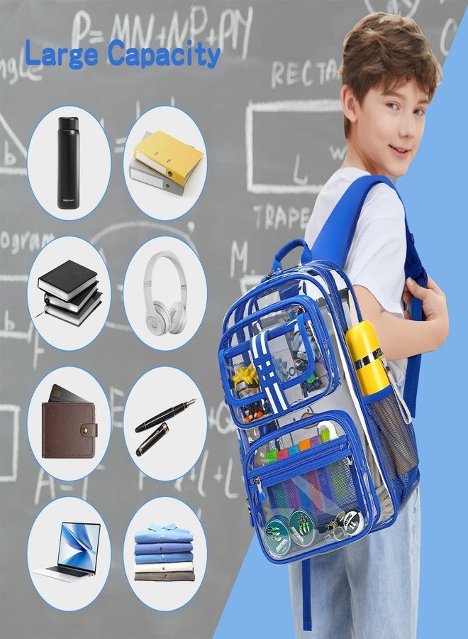 Cusangel Clear Large Backpack for School,16in Heavy Duty Clear BookBag,TPU Large Capacity See Through Backpack for Stadiums,Concerts,Plastic transparente para mujer for 8Age+ Boys Girls(blue) - Image 2