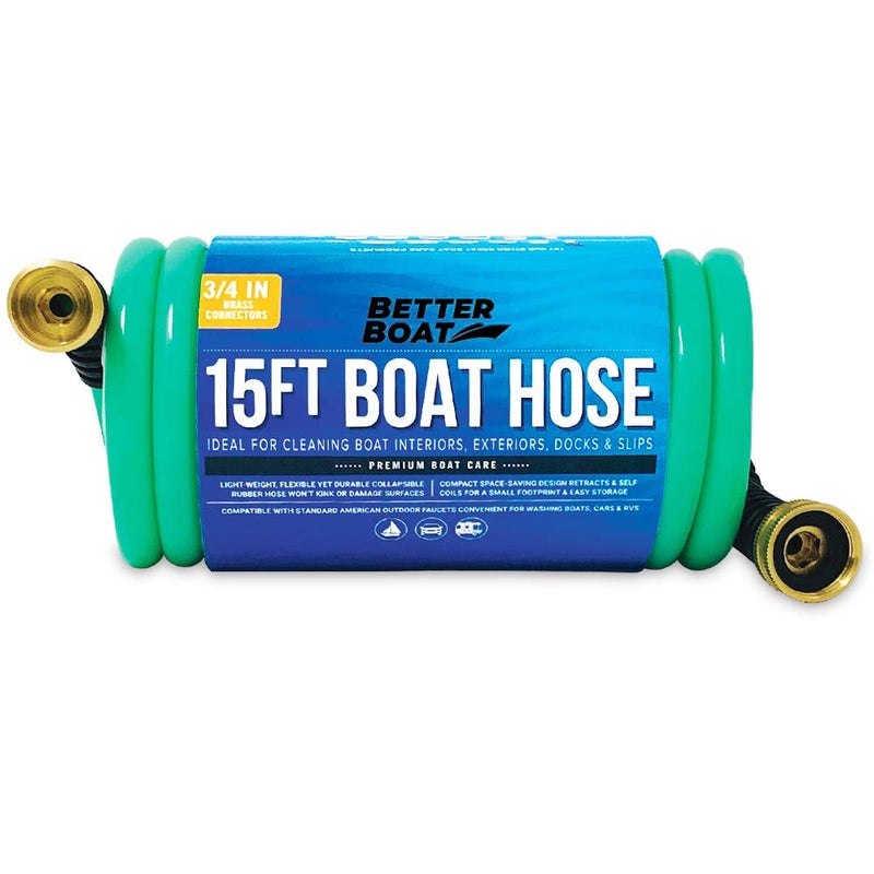 15FT Coiled Boat Hose Expandable Coil Water Hose Marine Grade 34 Inch Connectors Perfect for RV Wash Garden and Marine Washdown SelfRecoil Design 15 Foot Length