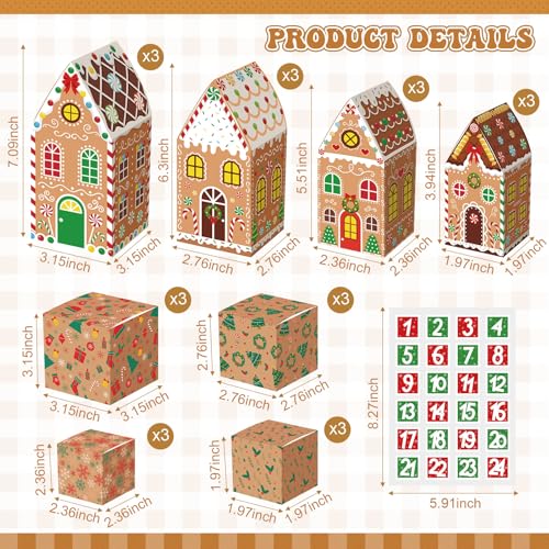 Blosssound 24 Pcs Christmas Advent Calendar Boxes DIY 24 Days Advent Countdown Gift Boxes with Number Stickers Xmas House Square Gift Holders for Holiday Party Decorations Supplies - Image 3