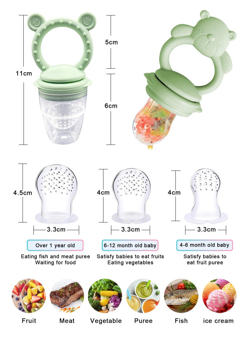 URbazaar Fruit sucker baby, contains 1 silicone fruit suckers, storage of baby food, teething toy for baby, 4 silicone teats in 2 sizes, fruit sucker baby from 6 months, BPA free (green & pink)  - Image 2