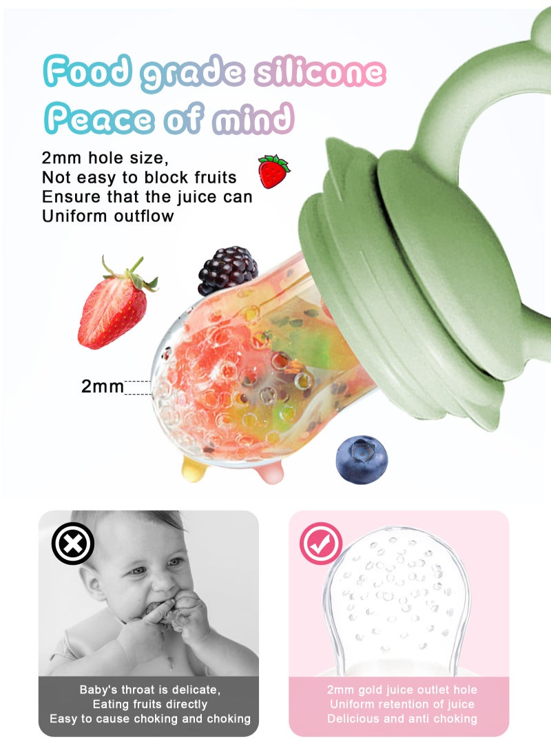 URbazaar Fruit sucker baby, contains 1 silicone fruit suckers, storage of baby food, teething toy for baby, 4 silicone teats in 2 sizes, fruit sucker baby from 6 months, BPA free (green & pink)  - Image 4
