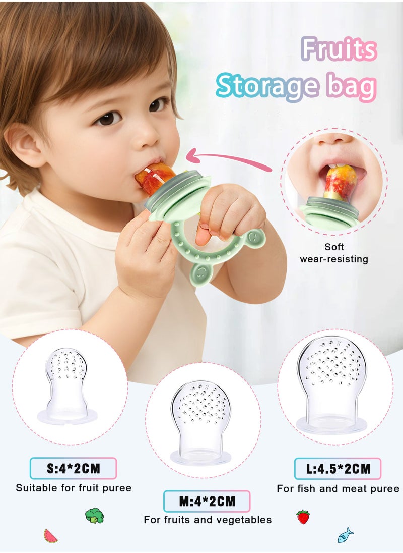 URbazaar Fruit sucker baby, contains 1 silicone fruit suckers, storage of baby food, teething toy for baby, 4 silicone teats in 2 sizes, fruit sucker baby from 6 months, BPA free (green & pink)  - Image 3