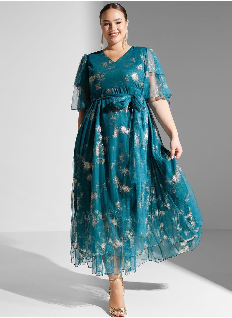 Khizana - Plus size flouncy sleeve aline dress - Image 1