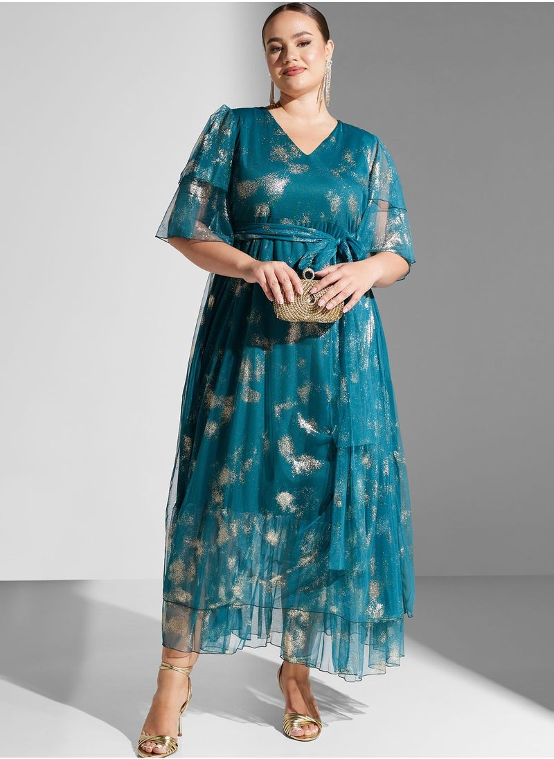 Khizana - Plus size flouncy sleeve aline dress - Image 1
