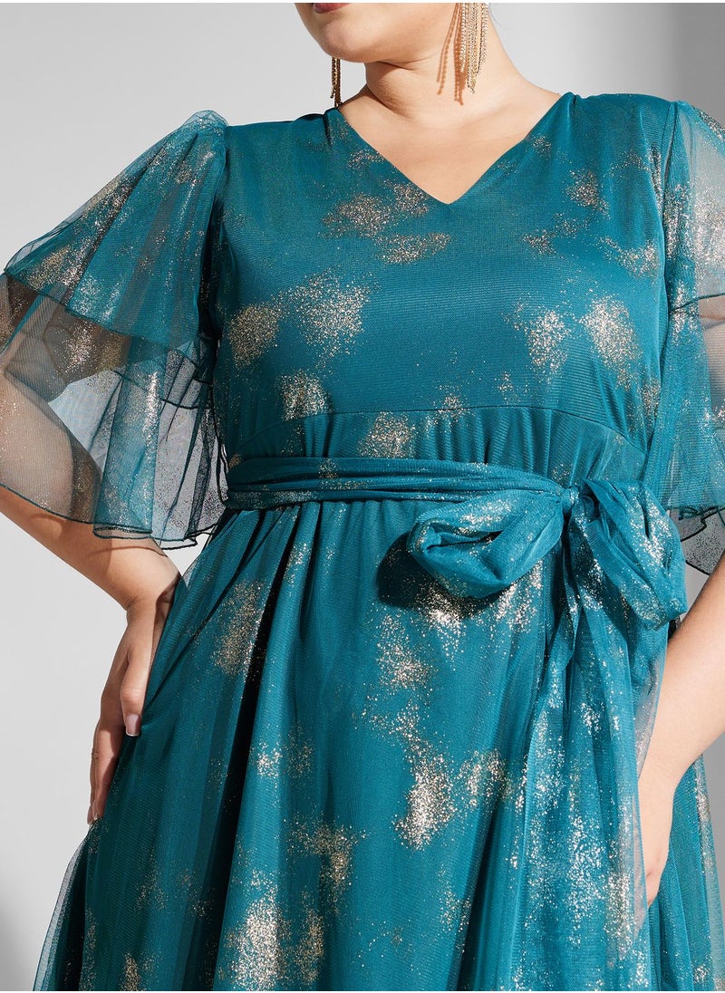 Khizana - Plus size flouncy sleeve aline dress - Image 1