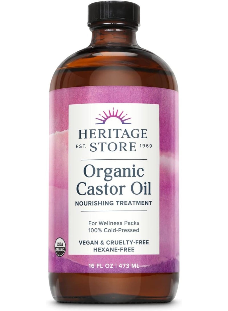 Heritage Store Organic Cold Pressed Castor Oil Hair and Eyebrow Growth Skin Moisturizer - 16oz 473ml - Image 1