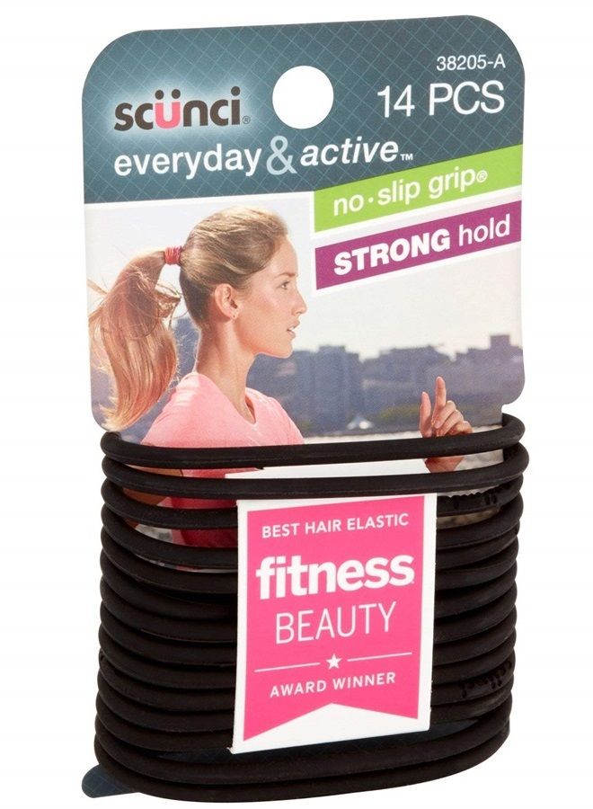 Scunci Black Gel Elastics, No Slip Grip, Strong Hold-Ponytailers, 14 Count (Pack of 1)