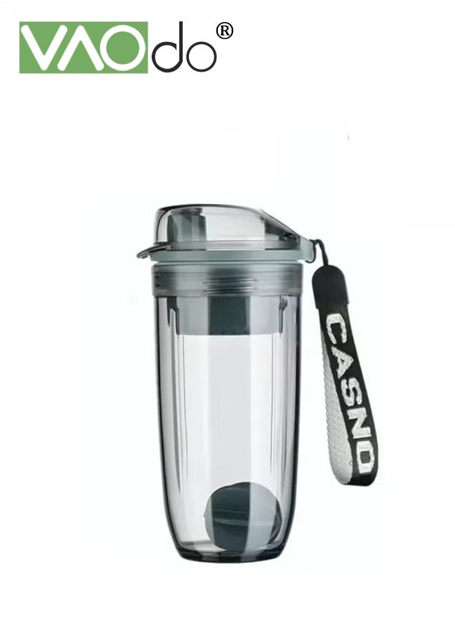 VAOdo Sports Water Cup Milkshake Protein Powder Mixing Cup Thickened Cup Wall With Handbag Water Cup Gray 400ml  - Image 1