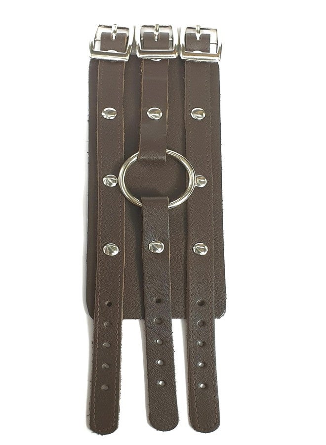 Neptune Giftware Leather Wide Triple Strap Cuff Wrap Gothic Wristband Buckle Fastening - DARK BROWN LEATHER - Image 3