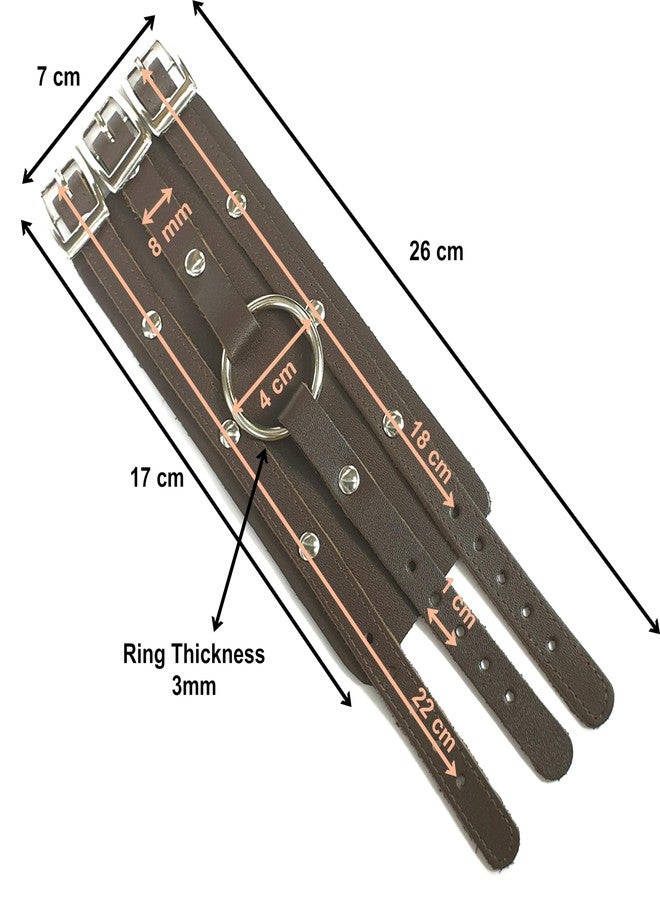 Neptune Giftware Leather Wide Triple Strap Cuff Wrap Gothic Wristband Buckle Fastening - DARK BROWN LEATHER - Image 4