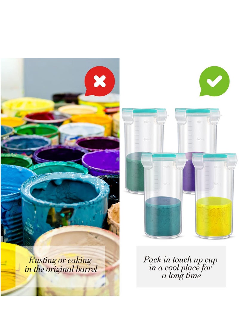 SYOSI 4 Pcs Paint Container with Stainless Steel Mixing Ball, Touch up Paint Plastic Paint Containers with Lids, Paint Storage Containers Airtight Paint Container for Leftover Paint (400ml)