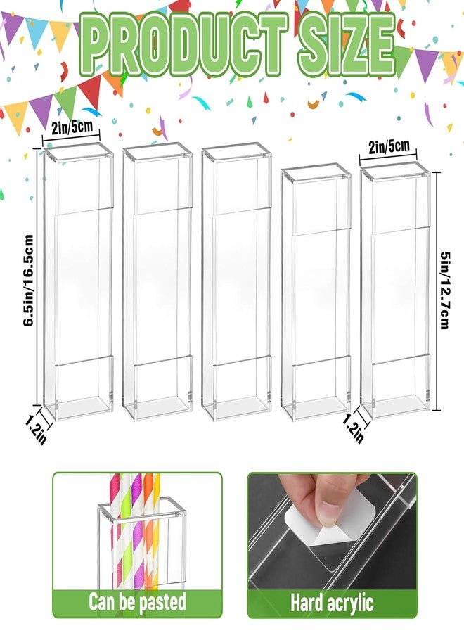 Vynium 2 Size Acrylic Straw Holder for Cabinet Door, 6.50” 5.0” Reusable Straw Organizer Storage Dispenser with Double Sided Adhesive Tape for Cabinet Kitchen Counter Cupboard Refrigerator(Transparent) - Image 2