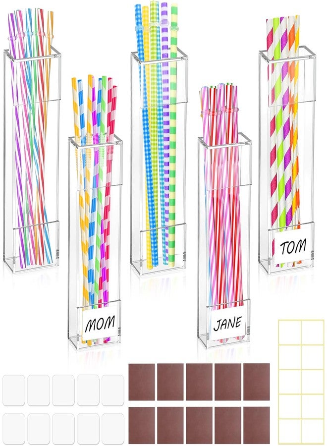 Vynium 2 Size Acrylic Straw Holder for Cabinet Door, 6.50” 5.0” Reusable Straw Organizer Storage Dispenser with Double Sided Adhesive Tape for Cabinet Kitchen Counter Cupboard Refrigerator(Transparent) - Image 1