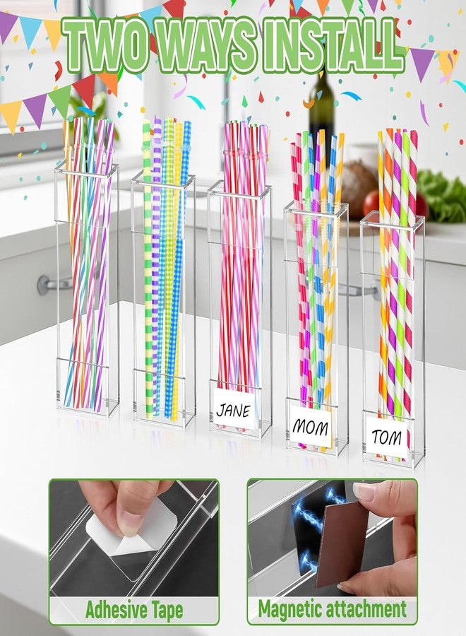 Vynium 2 Size Acrylic Straw Holder for Cabinet Door, 6.50” 5.0” Reusable Straw Organizer Storage Dispenser with Double Sided Adhesive Tape for Cabinet Kitchen Counter Cupboard Refrigerator(Transparent) - Image 3